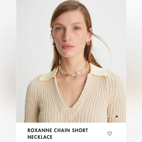 Tory Burch "Roxanne Chain Short" Necklace in Rolled Tory Gold / New Ivory|NEW - Picture 2 of 6